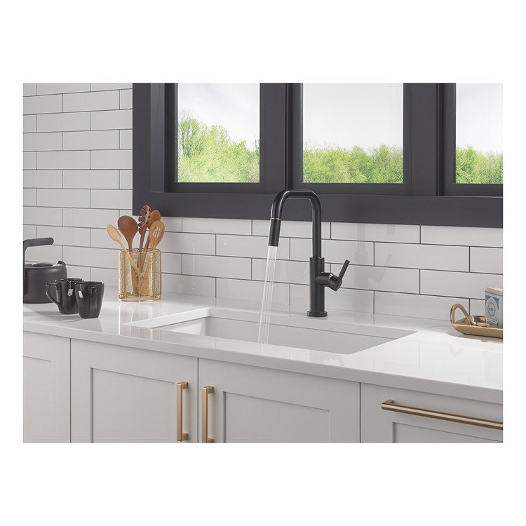 Kitchen Faucet Nicoli 1 Lever ADA Matte Black/Champagne Bronze Pull Down 2 Function High Arc 360 DEG Swivel 3 Hole Deck Mount Touch-Clean MagnaTite 1.8 Gallons per Minute - Image 2