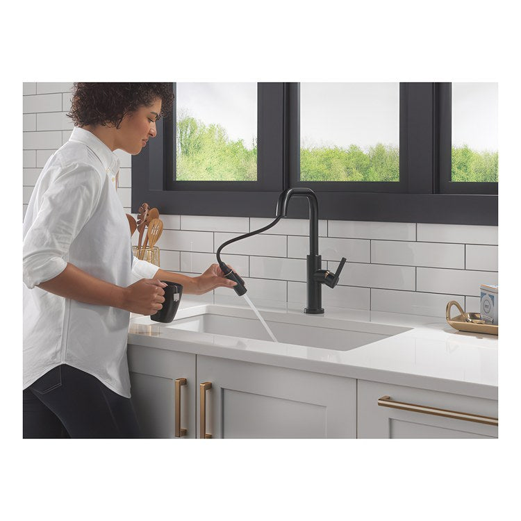Kitchen Faucet Nicoli 1 Lever ADA Matte Black/Champagne Bronze Pull Down 2 Function High Arc 360 DEG Swivel 3 Hole Deck Mount Touch-Clean MagnaTite 1.8 Gallons per Minute - Image 3