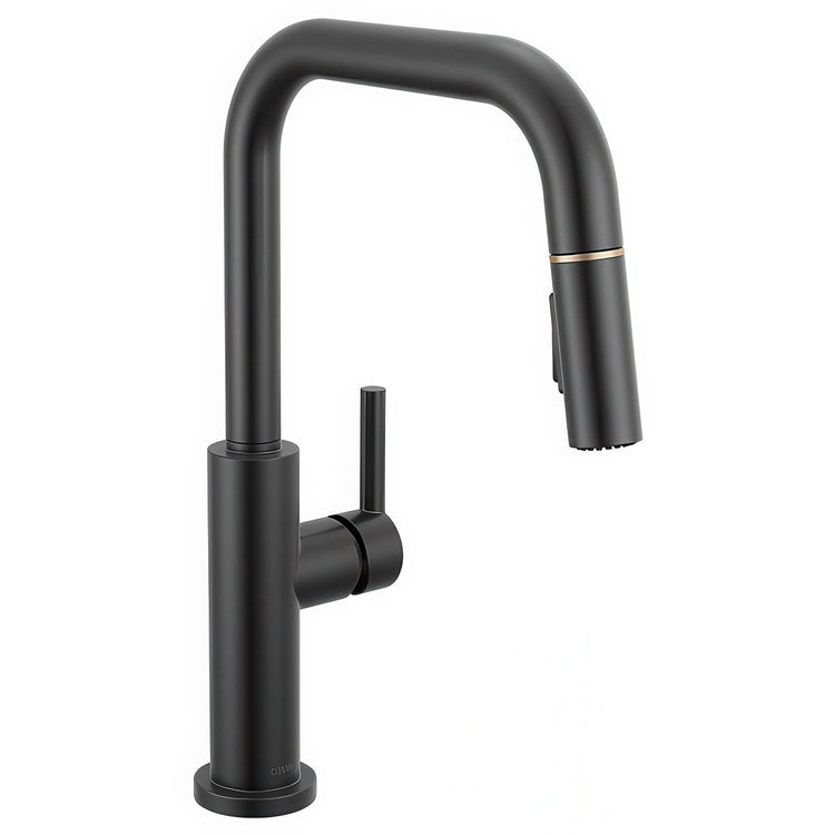 Kitchen Faucet Nicoli 1 Lever ADA Matte Black/Champagne Bronze Pull Down 2 Function High Arc 360 DEG Swivel 3 Hole Deck Mount Touch-Clean MagnaTite 1.8 Gallons per Minute - Image 1