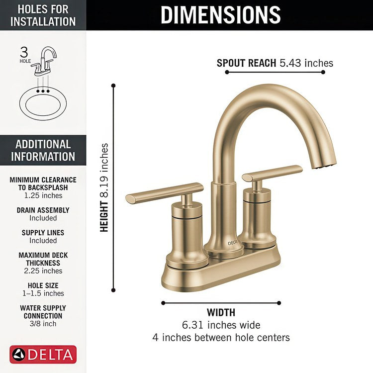 Lavatory Faucet Altado Centerset 4 Inch Spread 2 Lever ADA WaterSense Champagne Bronze 1.2 Gallons per Minute Deck Fixed Pop-Up 3 Hole Diamond Seal Technology - Image 3