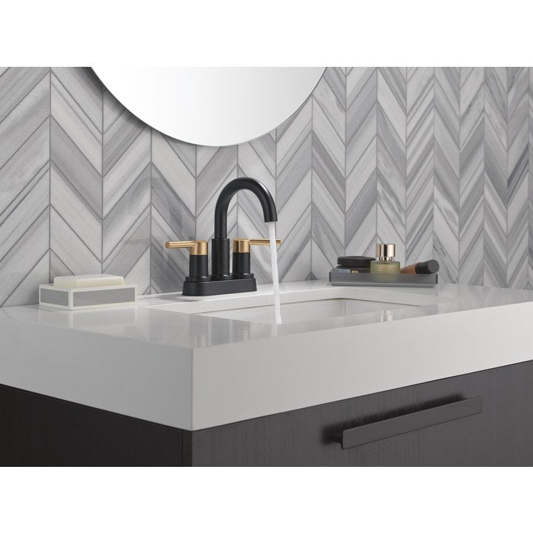 Lavatory Faucet Nicoli Centerset 4 Inch Spread 2 Lever ADA WaterSense Matte Black/Champagne Bronze 1.2 Gallons per Minute Deck Low Arc Pop-Up 2 Hole - Image 3