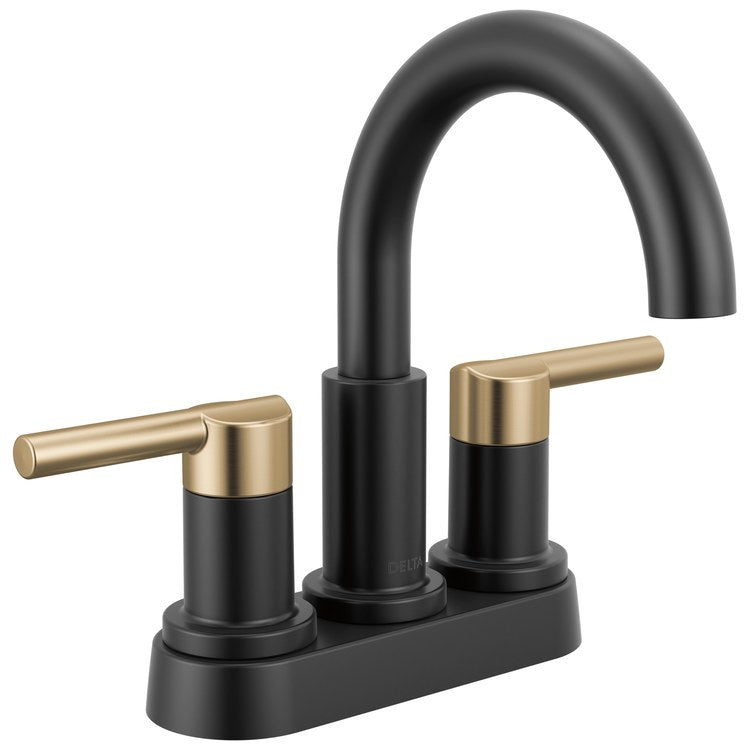 Lavatory Faucet Nicoli Centerset 4 Inch Spread 2 Lever ADA WaterSense Matte Black/Champagne Bronze 1.2 Gallons per Minute Deck Low Arc Pop-Up 2 Hole - Image 1