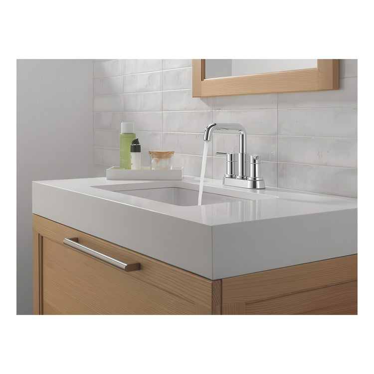 Lavatory Faucet Nicoli Centerset 4 Inch Spread 2 Lever ADA WaterSense Chrome 1.2 Gallons per Minute Deck Fixed Pop-Up 3 Hole - Image 2