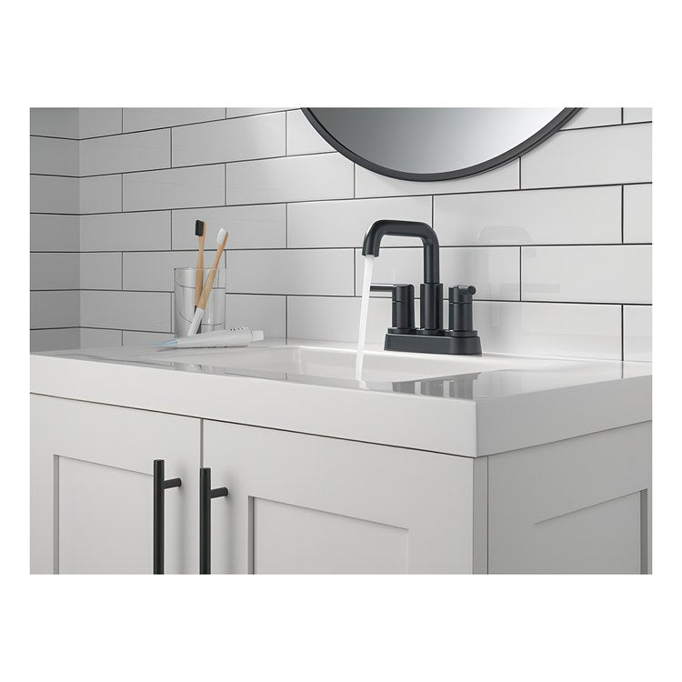 Lavatory Faucet Nicoli Centerset 4 Inch Spread 2 Lever ADA WaterSense Matte Black 1.2 Gallons per Minute Deck Fixed Pop-Up 3 Hole - Image 2