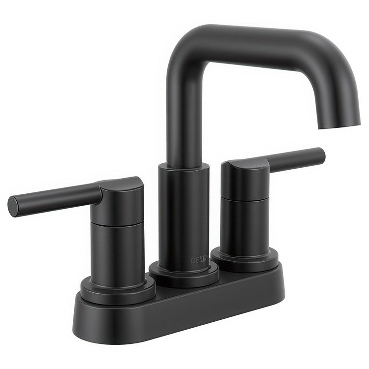 Lavatory Faucet Nicoli Centerset 4 Inch Spread 2 Lever ADA WaterSense Matte Black 1.2 Gallons per Minute Deck Fixed Pop-Up 3 Hole - Image 1