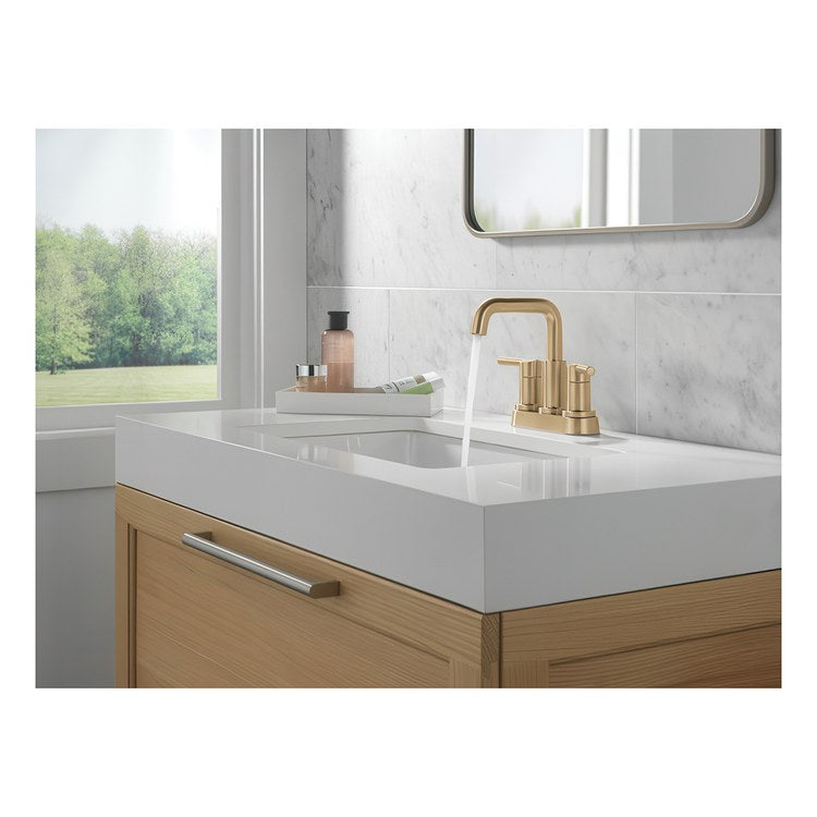 Lavatory Faucet Nicoli Centerset 4 Inch Spread 2 Lever ADA WaterSense Champagne Bronze 1.2 Gallons per Minute Deck Fixed Pop-Up 3 Hole - Image 2