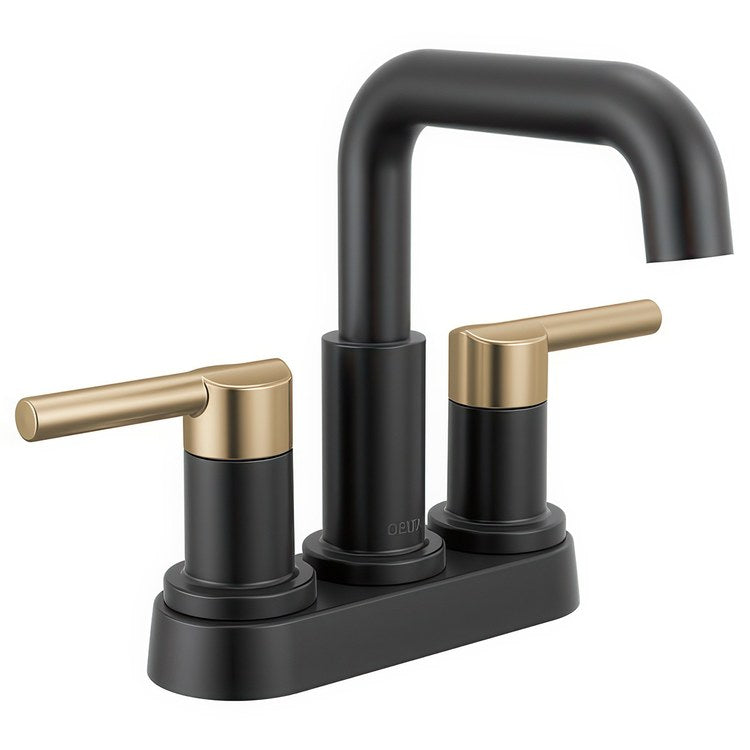 Lavatory Faucet Nicoli Centerset 4 Inch Spread 2 Lever ADA WaterSense Matte Black/Champagne Bronze 1.2 Gallons per Minute Deck Fixed Pop-Up 3 Hole - Image 1