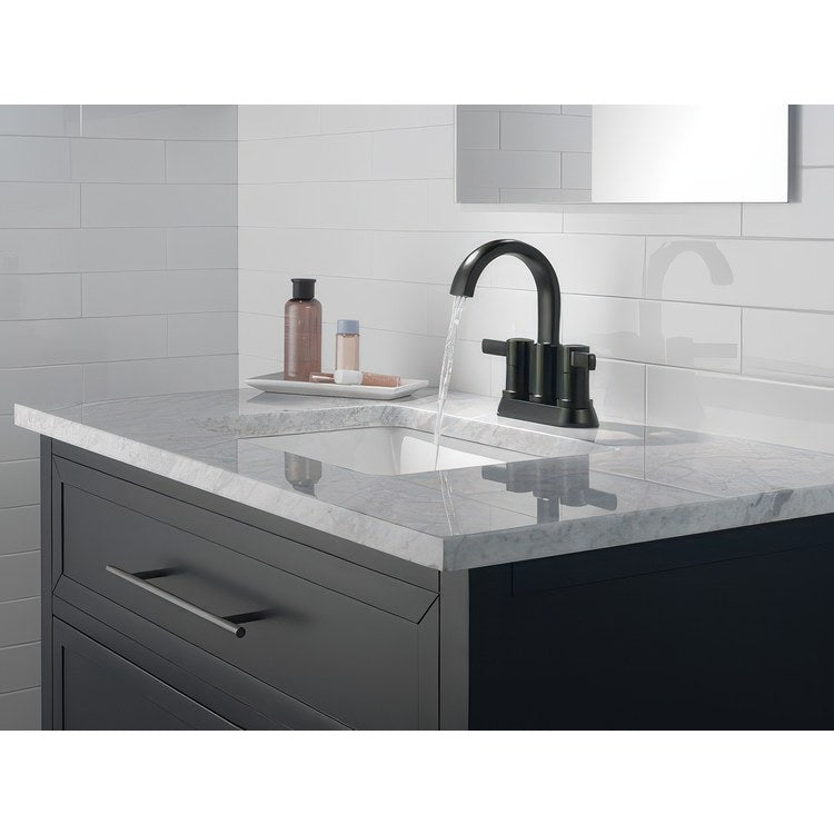 Lavatory Faucet Albion Centerset 4 Inch Spread 2 Lever ADA WaterSense Matte Black 1.2 Gallons per Minute Deck Fixed Pop-Up 2 Hole - Image 2