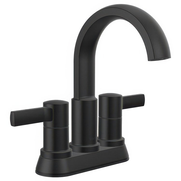 Lavatory Faucet Albion Centerset 4 Inch Spread 2 Lever ADA WaterSense Matte Black 1.2 Gallons per Minute Deck Fixed Pop-Up 2 Hole
