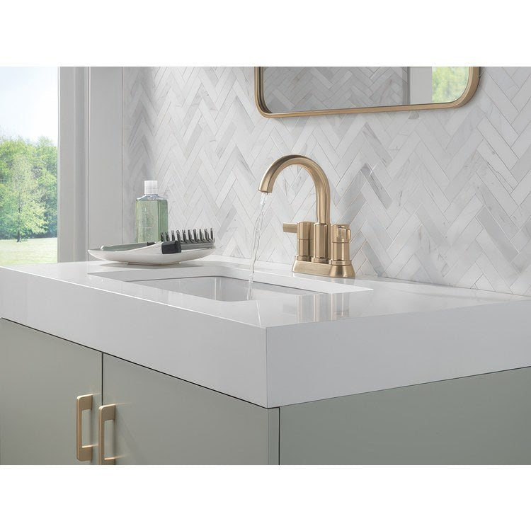 Lavatory Faucet Albion Centerset 4 Inch Spread 2 Lever ADA WaterSense Champagne Bronze 1.2 Gallons per Minute Deck Fixed Pop-Up 2 Hole - Image 3