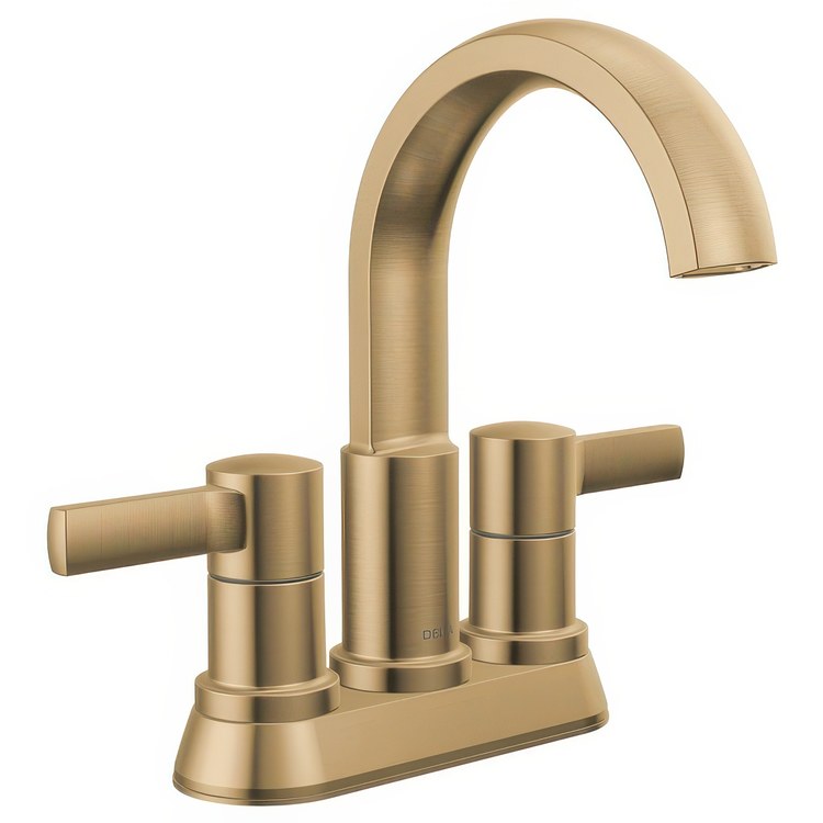 Lavatory Faucet Albion Centerset 4 Inch Spread 2 Lever ADA WaterSense Champagne Bronze 1.2 Gallons per Minute Deck Fixed Pop-Up 2 Hole