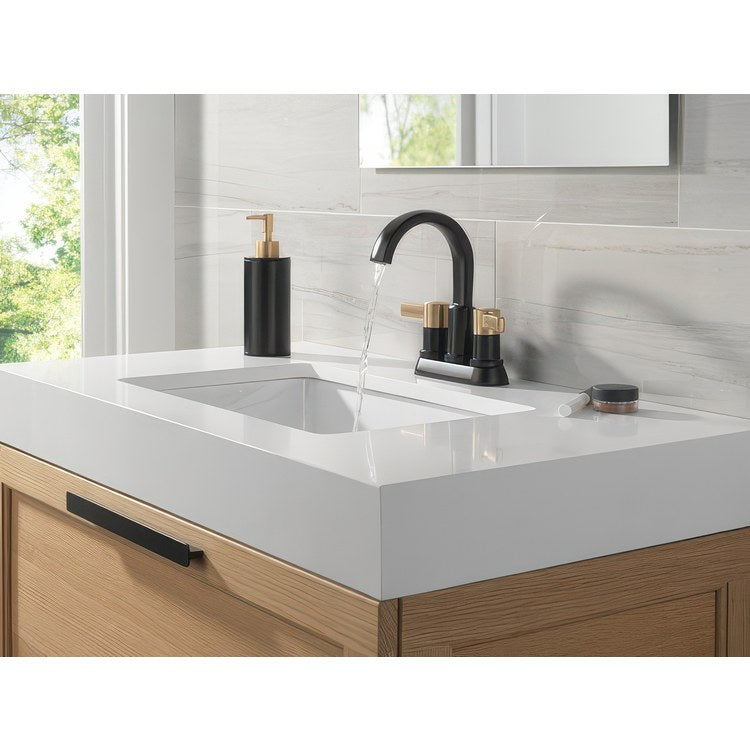 Lavatory Faucet Albion Centerset 4 Inch Spread 2 Lever ADA WaterSense Matte Black/Champagne Bronze 1.2 Gallons per Minute Deck Fixed Pop-Up 2 Hole - Image 2