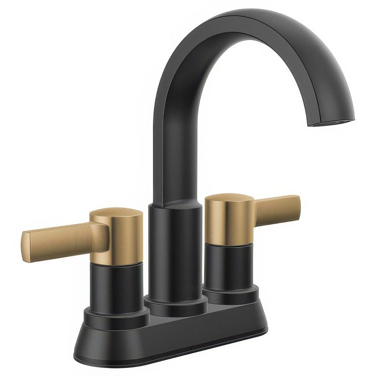 Lavatory Faucet Albion Centerset 4 Inch Spread 2 Lever ADA WaterSense Matte Black/Champagne Bronze 1.2 Gallons per Minute Deck Fixed Pop-Up 2 Hole