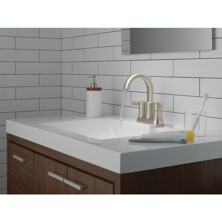 Lavatory Faucet Albion Centerset 4 Inch Spread 2 Lever ADA WaterSense Spotshield Brushed Nickel 1.2 Gallons per Minute Deck Fixed Pop-Up 2 Hole - Image 2