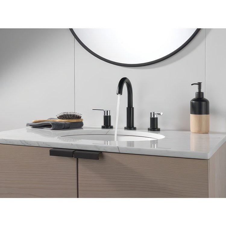 Lavatory Faucet Nicoli Widespread 6 to 16 Inch Spread 2 Lever ADA WaterSense Matte Black/Chrome 1.2 Gallons per Minute Deck Fixed Pop-Up 3 Hole - Image 3