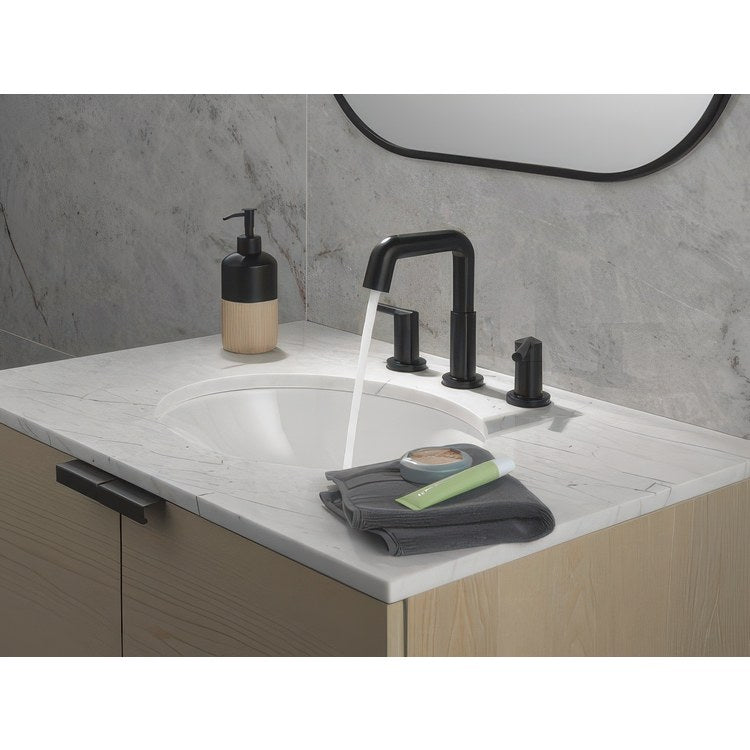Lavatory Faucet Nicoli Widespread 6 to 16 Inch Spread 2 Lever ADA WaterSense Matte Black 1.2 Gallons per Minute Deck Rigid Pop-Up 3 Hole - Image 2