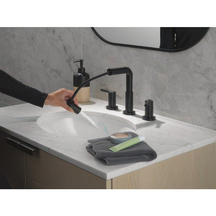 Lavatory Faucet Nicoli Widespread 6 to 16 Inch Spread 2 Lever ADA WaterSense Matte Black 1.2 Gallons per Minute Deck Rigid Pop-Up 3 Hole - Image 3