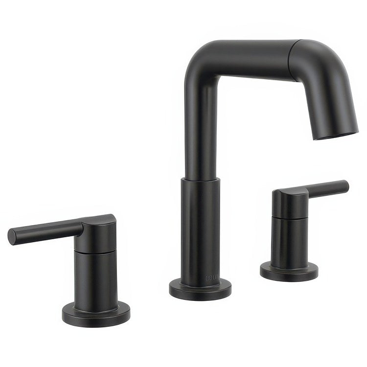 Lavatory Faucet Nicoli Widespread 6 to 16 Inch Spread 2 Lever ADA WaterSense Matte Black 1.2 Gallons per Minute Deck Rigid Pop-Up 3 Hole - Image 1