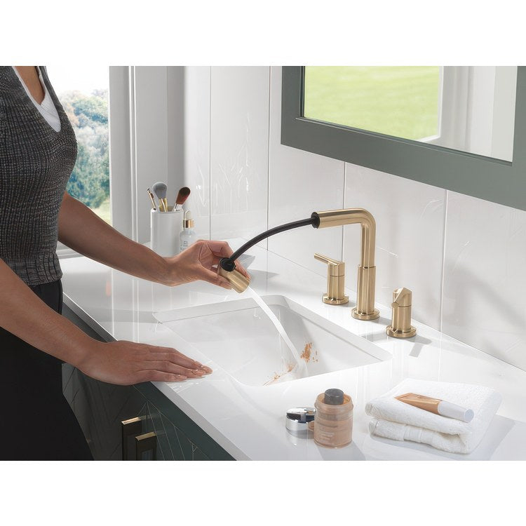 Lavatory Faucet Nicoli Widespread 6 to 16 Inch Spread 2 Lever ADA WaterSense Champagne Bronze 1.2 Gallons per Minute Deck Rigid Pop-Up 3 Hole - Image 2
