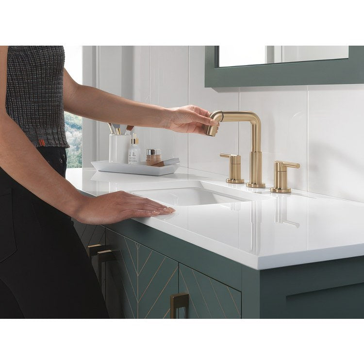 Lavatory Faucet Nicoli Widespread 6 to 16 Inch Spread 2 Lever ADA WaterSense Champagne Bronze 1.2 Gallons per Minute Deck Rigid Pop-Up 3 Hole - Image 3