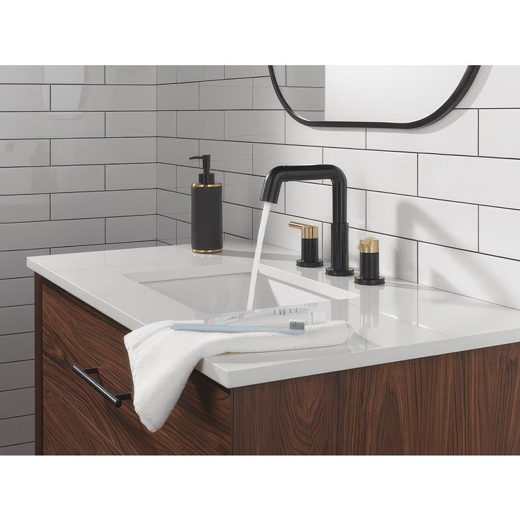 Lavatory Faucet Nicoli Widespread 6 to 16 Inch Spread 2 Lever ADA WaterSense Matte Black/Champagne Bronze 1.2 Gallons per Minute Deck Rigid Pop-Up 3 Hole - Image 2