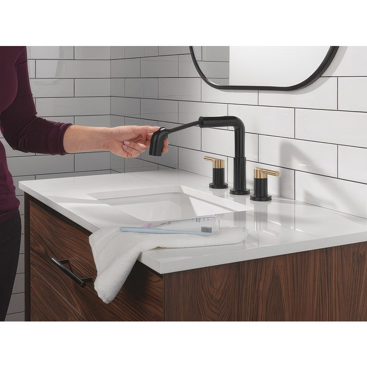 Lavatory Faucet Nicoli Widespread 6 to 16 Inch Spread 2 Lever ADA WaterSense Matte Black/Champagne Bronze 1.2 Gallons per Minute Deck Rigid Pop-Up 3 Hole - Image 3