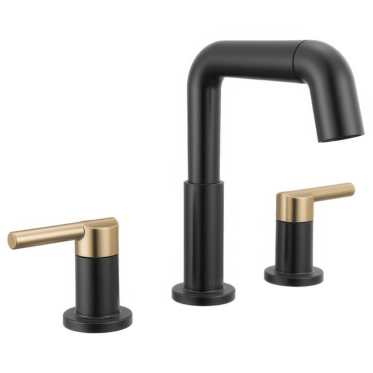 Lavatory Faucet Nicoli Widespread 6 to 16 Inch Spread 2 Lever ADA WaterSense Matte Black/Champagne Bronze 1.2 Gallons per Minute Deck Rigid Pop-Up 3 Hole - Image 1
