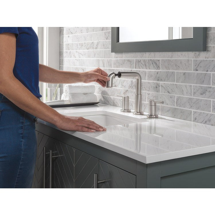 Lavatory Faucet Nicoli Widespread 6 to 16 Inch Spread 2 Lever ADA WaterSense Brilliance Stainless 1.2 Gallons per Minute Deck Rigid Pop-Up 3 Hole - Image 2