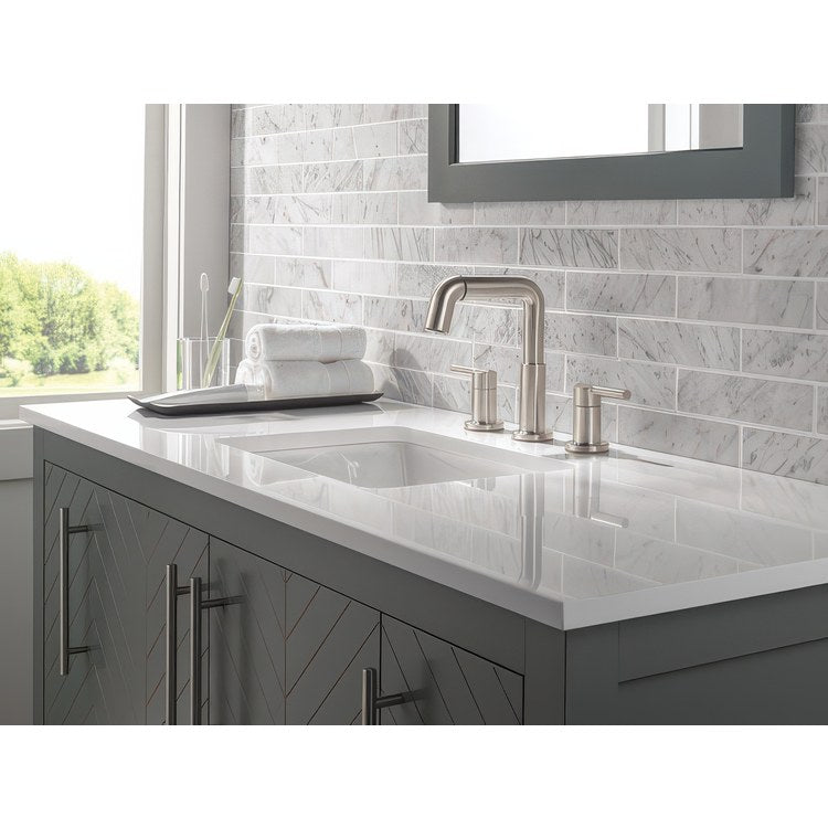 Lavatory Faucet Nicoli Widespread 6 to 16 Inch Spread 2 Lever ADA WaterSense Brilliance Stainless 1.2 Gallons per Minute Deck Rigid Pop-Up 3 Hole - Image 3