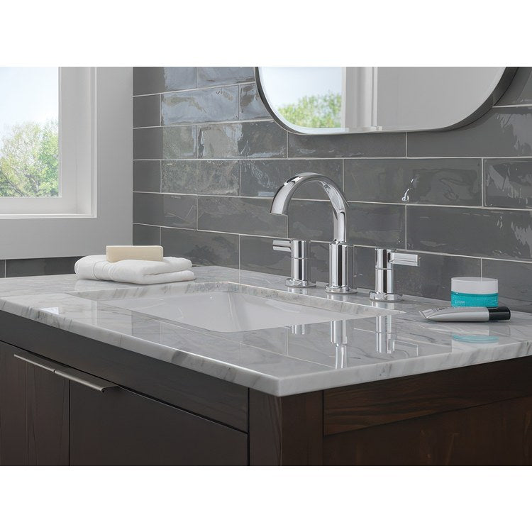 Lavatory Faucet Albion Widespread 6 to 16 Inch Spread 2 Lever ADA WaterSense Chrome 1.2 Gallons per Minute Deck Fixed Pop-Up 3 Hole - Image 3