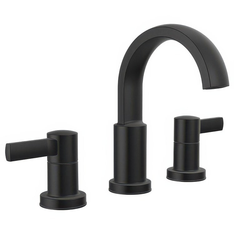 Lavatory Faucet Albion Widespread 6 to 16 Inch Spread 2 Lever ADA WaterSense Matte Black 1.2 Gallons per Minute Deck Fixed Pop-Up 3 Hole