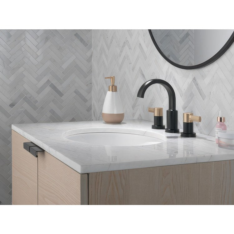 Lavatory Faucet Albion Widespread 6 to 16 Inch Spread 2 Lever ADA WaterSense Matte Black/Champagne Bronze 1.2 Gallons per Minute Deck Fixed Pop-Up 3 Hole - Image 3