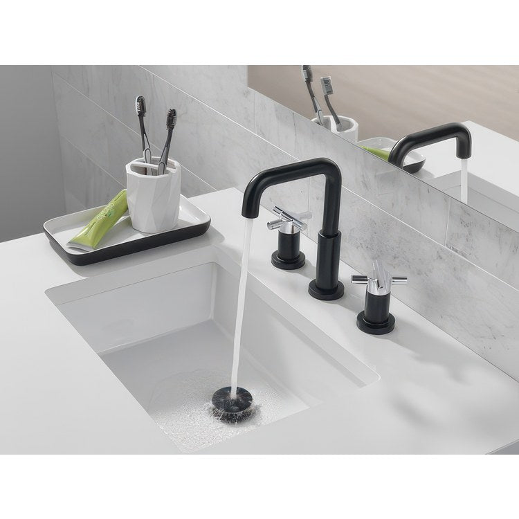 Lavatory Faucet Nicoli Widespread 6 to 16 Inch Spread 2 Cross ADA WaterSense Matte Black/Chrome 1.2 Gallons per Minute Deck Fixed Pop-Up 3 Hole - Image 2