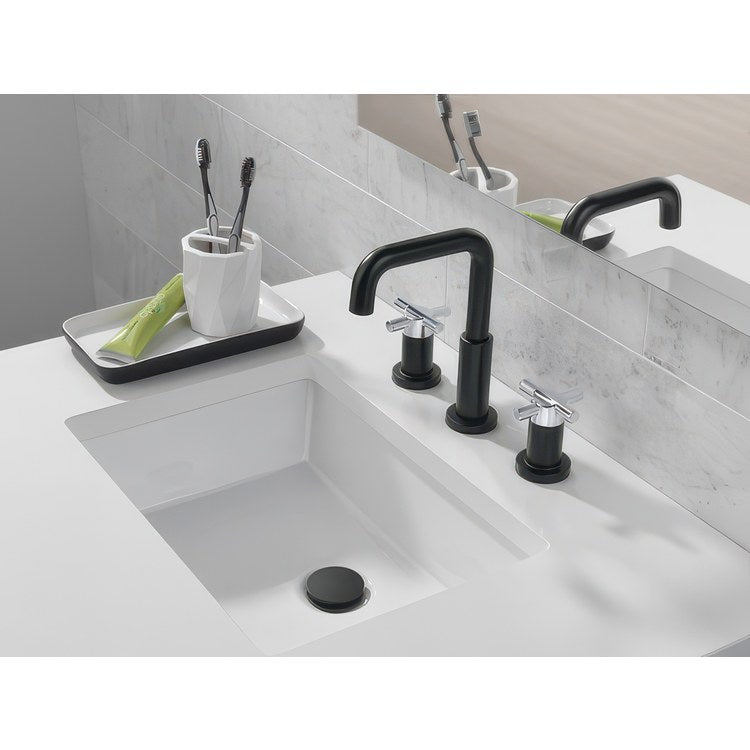 Lavatory Faucet Nicoli Widespread 6 to 16 Inch Spread 2 Cross ADA WaterSense Matte Black/Chrome 1.2 Gallons per Minute Deck Fixed Pop-Up 3 Hole - Image 3