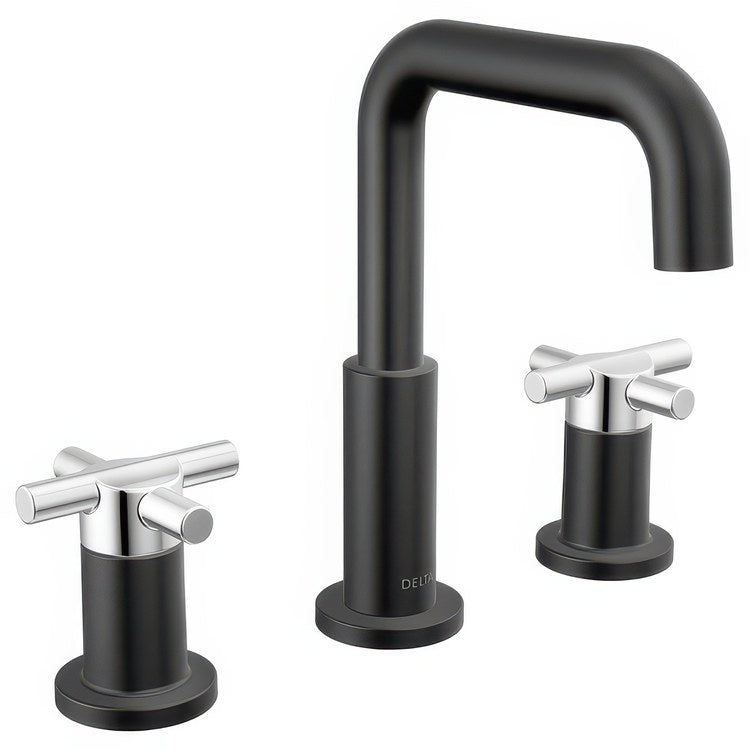 Lavatory Faucet Nicoli Widespread 6 to 16 Inch Spread 2 Cross ADA WaterSense Matte Black/Chrome 1.2 Gallons per Minute Deck Fixed Pop-Up 3 Hole - Image 1