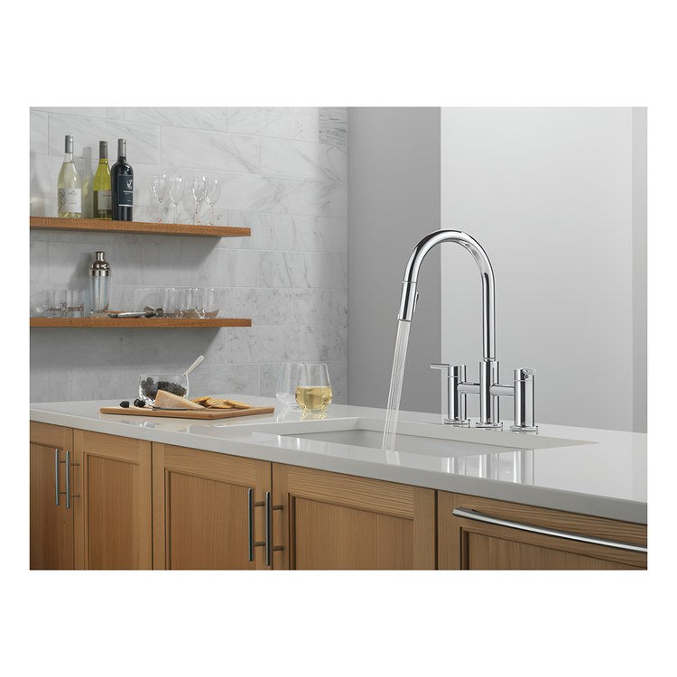 Kitchen Faucet Nicoli 2 Lever ADA Chrome Pull Down 2 Function Gooseneck 360 DEG Swivel 3 Hole Deck Touch-Clean MagnaTite 1.8 Gallons per Minute - Image 2