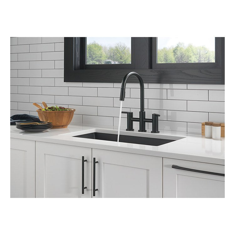 Kitchen Faucet Nicoli 2 Lever ADA Matte Black Pull Down 2 Function Gooseneck 360 DEG Swivel 3 Hole Deck Touch-Clean MagnaTite 1.8 Gallons per Minute - Image 2