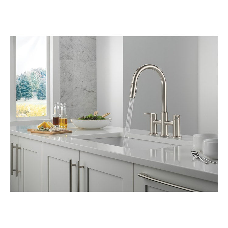 Kitchen Faucet Nicoli 2 Lever ADA Brilliance Stainless Pull Down 2 Function Gooseneck 360 DEG Swivel 3 Hole Deck Touch-Clean MagnaTite 1.8 Gallons per Minute - Image 2