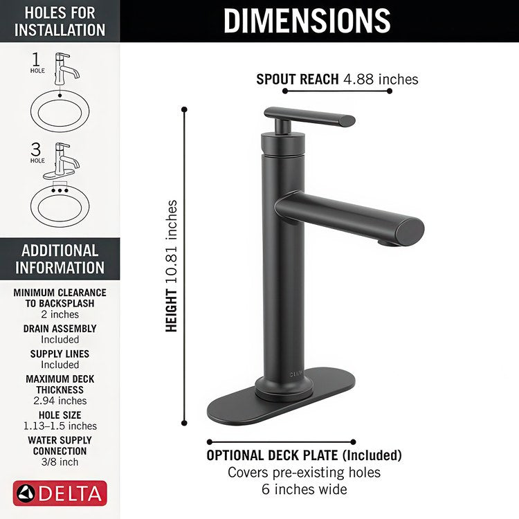 Lavatory Faucet Altado 1 Lever ADA WaterSense Matte Black 1.2 Gallons per Minute Deck Mount Fixed Pop-Up 1 Hole Diamond Seal Technology - Image 2