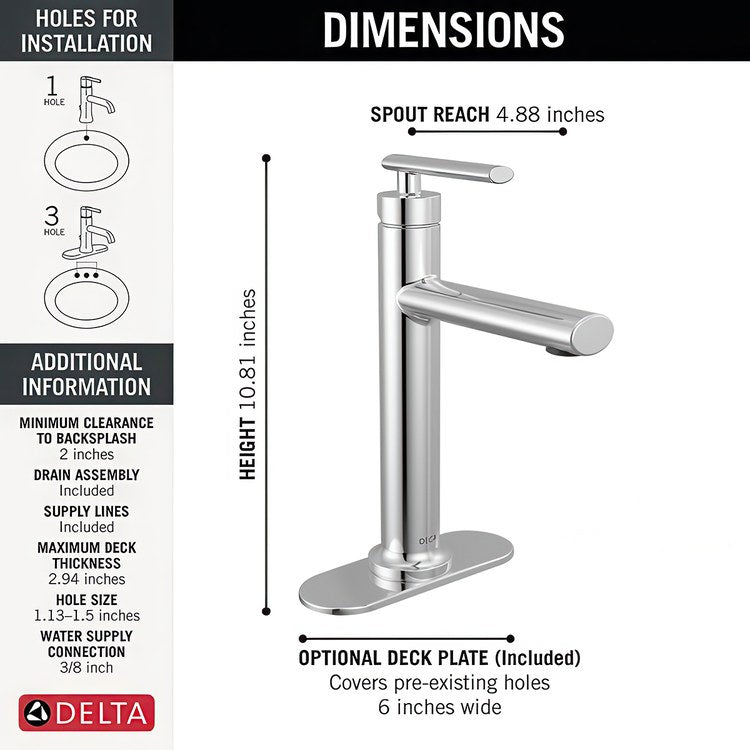 Lavatory Faucet Altado 1 Lever ADA WaterSense Chrome 1.2 Gallons per Minute Deck Mount Fixed Pop-Up 1 Hole Diamond Seal Technology - Image 2