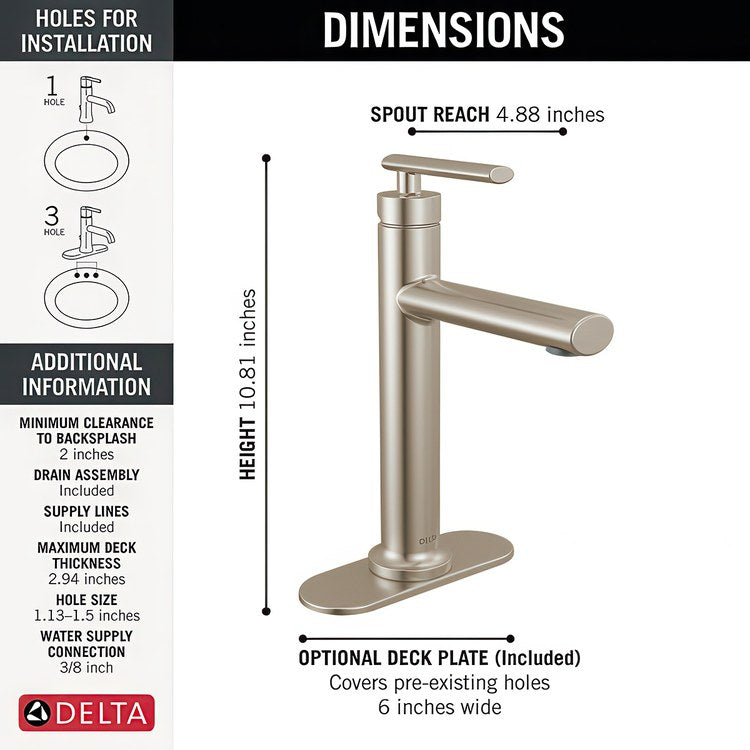 Lavatory Faucet Altado 1 Lever ADA WaterSense Brilliance Stainless 1.2 Gallons per Minute Deck Mount Fixed Pop-Up 1 Hole Diamond Seal Technology - Image 3