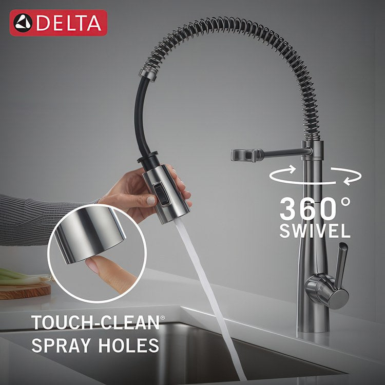 Kitchen Faucet Essa 1 Lever ADA Arctic Stainless Semi-Pro Pull Down 2 Function 360 DEG Swivel 1 Hole Deck Mount Diamond Seal Touch-Clean MagnaTite 1.8 Gallons per Minute - Image 3