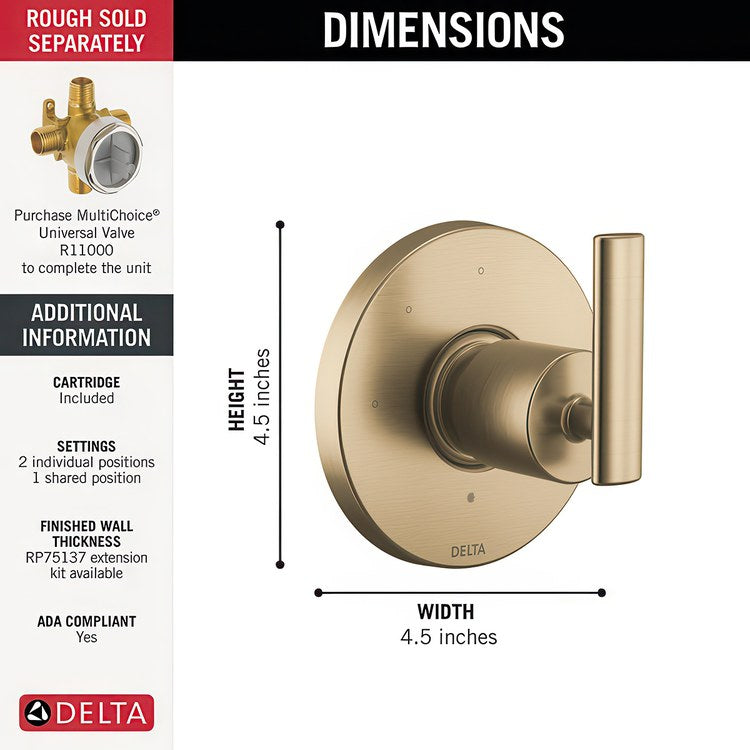 Diverter Trim Altado 2 Port Brilliance Champagne Bronze 1 Lever ADA for MultiChoice Universal Rough-In Valve R11000 - Image 2