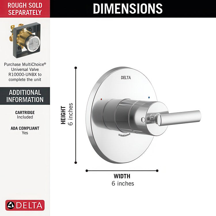 Pressure Balance Valve Trim Altado Monitor 14 1 Lever Chrome 6-1/2 Inch WaterSense ADA for MultiChoice Universal Rough-In Valve R10000 - Image 2