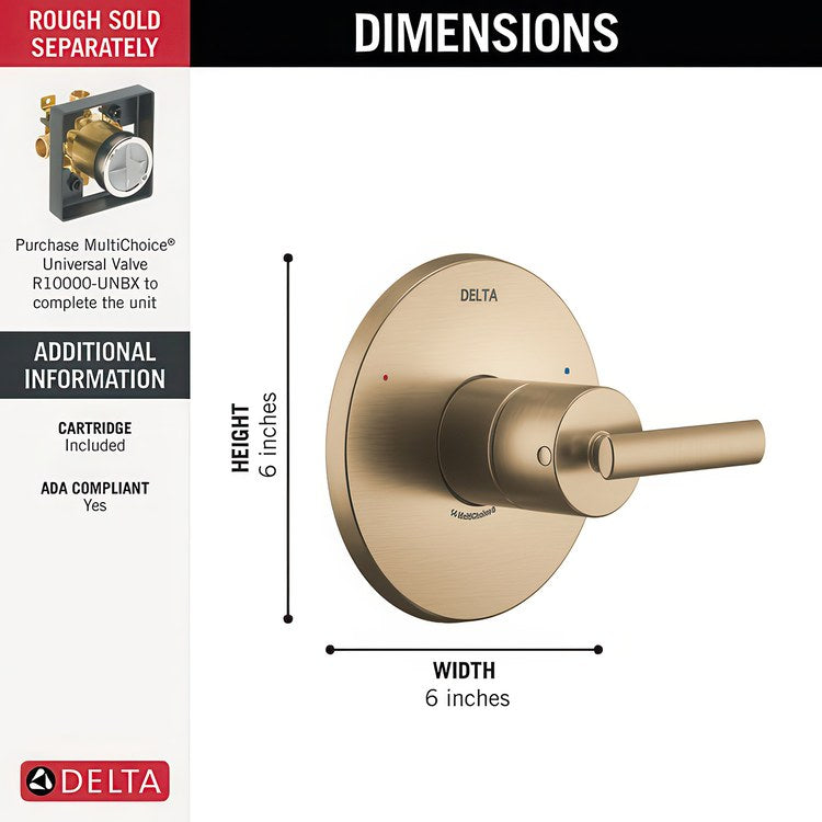 Pressure Balance Valve Trim Altado Monitor 14 1 Lever Brilliance Champagne Bronze 6-1/2 Inch WaterSense ADA for MultiChoice Universal Rough-In Valve R10000 - Image 2