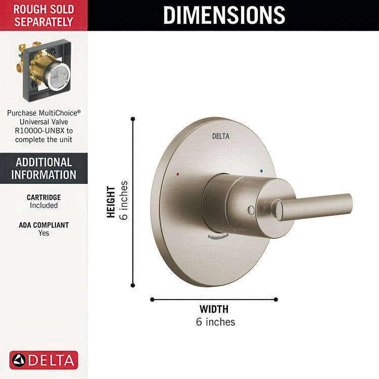 Pressure Balance Valve Trim Altado Monitor 14 1 Lever Brilliance Stainless 6-1/2 Inch WaterSense ADA for MultiChoice Universal Rough-In Valve R10000 - Image 2