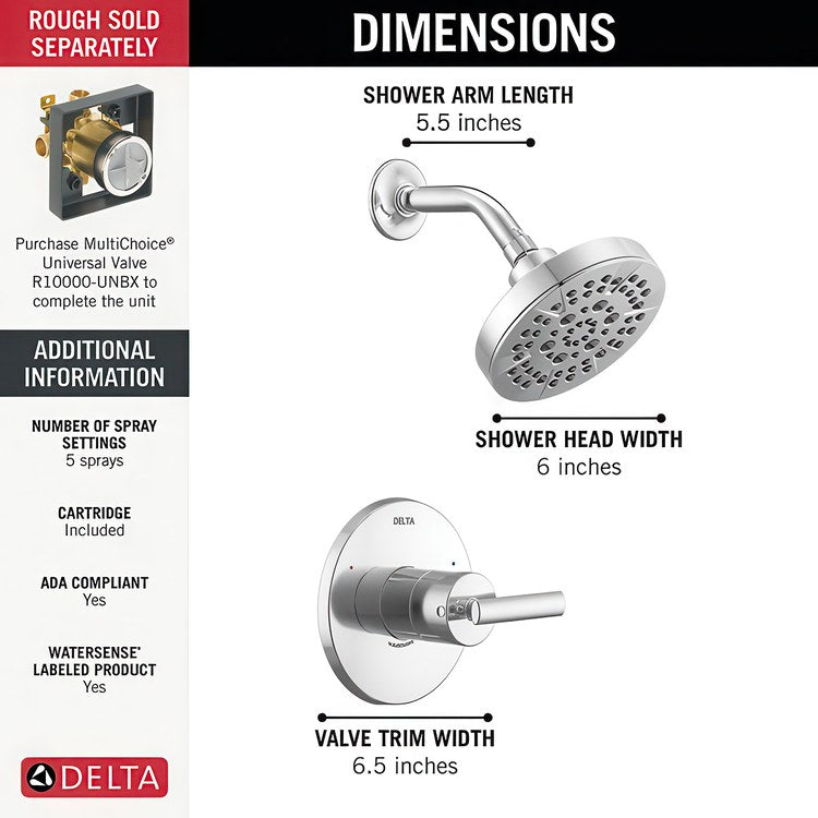 Shower Trim Altado Monitor 14 Pressure Balance 1 Lever Chrome WaterSense ADA 1.75 Gallons per Minute 1 Function for MuiltiChoice Universal Rough-In Valve R10000 - Image 2