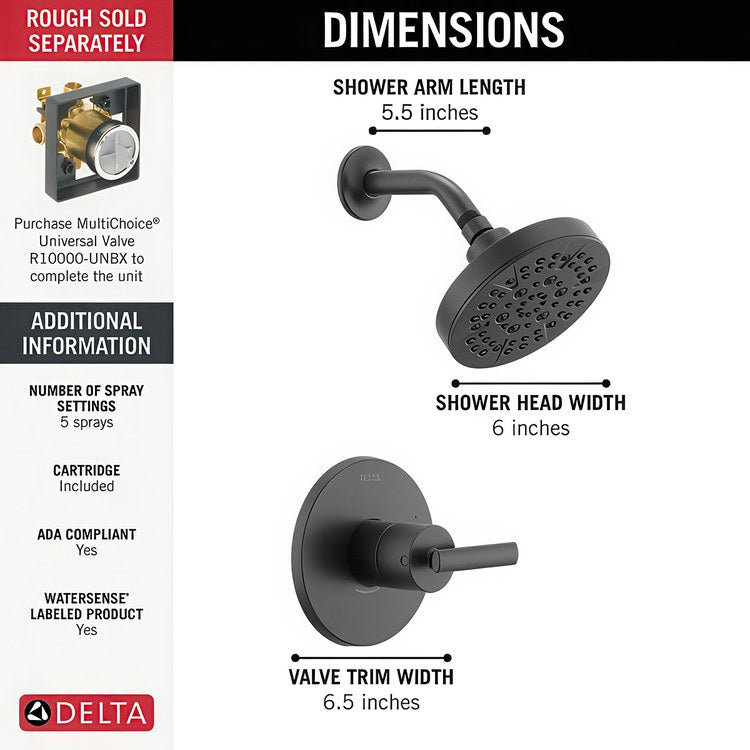 Shower Trim Altado Monitor 14 Pressure Balance 1 Lever Matte Black WaterSense ADA 1.75 Gallons per Minute 1 Function for MuiltiChoice Universal Rough-In Valve R10000 - Image 2