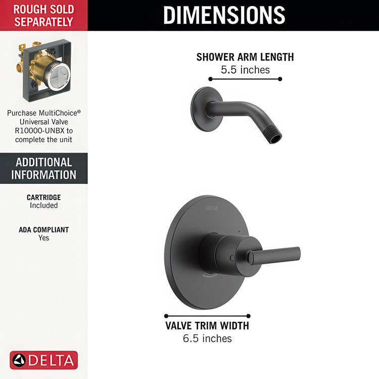 Shower Trim Altado Monitor 14 Pressure Balance 1 Lever Matte Black WaterSense ADA 1.75 Gallons per Minute Less Showerhead for MuiltiChoice Universal Rough-In Valve R10000 - Image 2