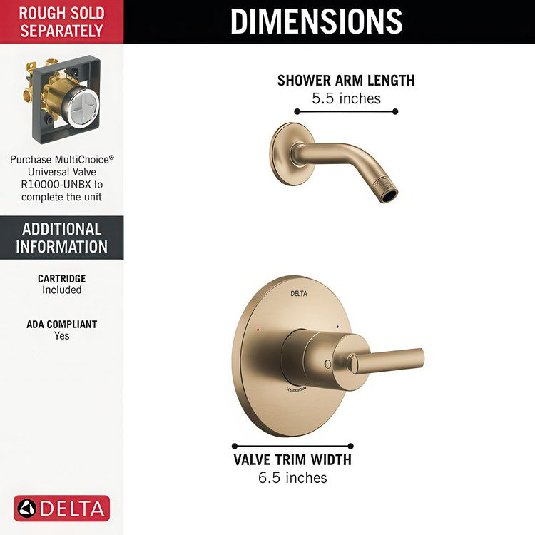 Shower Trim Altado Monitor 14 Pressure Balance 1 Lever Brilliance Champagne Bronze WaterSense ADA 1.75 Gallons per Minute Less Showerhead for MuiltiChoice Universal Rough-In Valve R10000 - Image 2
